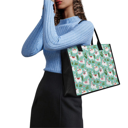 Cute Cactus And Llama Pattern Print Canvas Tote Bag