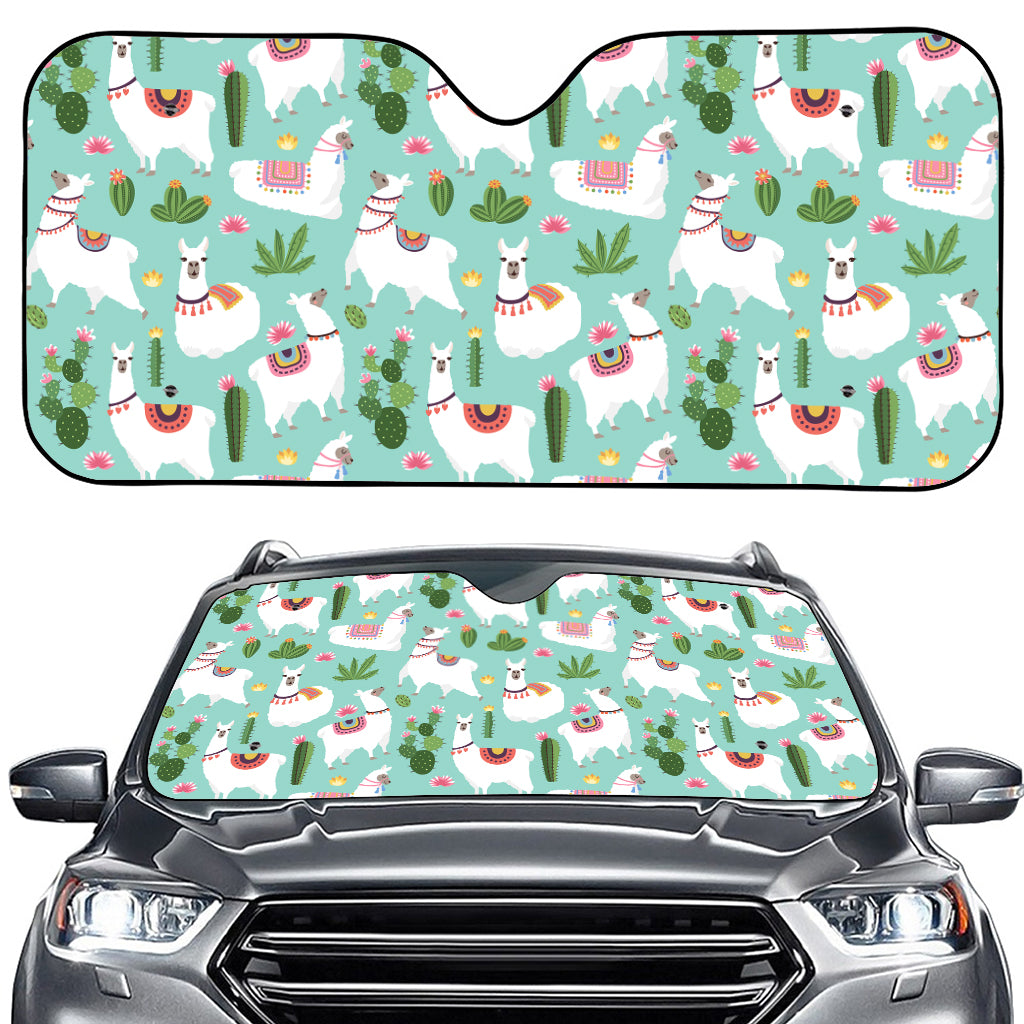 Cute Cactus And Llama Pattern Print Car Windshield Sun Shade