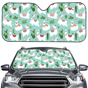 Cute Cactus And Llama Pattern Print Car Windshield Sun Shade