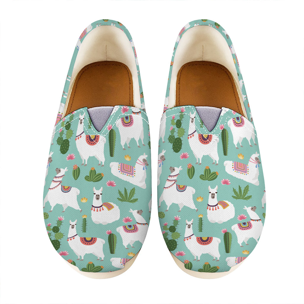 Cute Cactus And Llama Pattern Print Casual Shoes