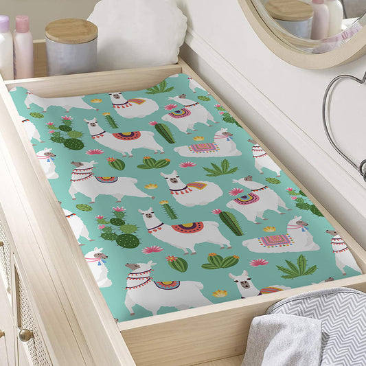 Cute Cactus And Llama Pattern Print Changing Pad Cover