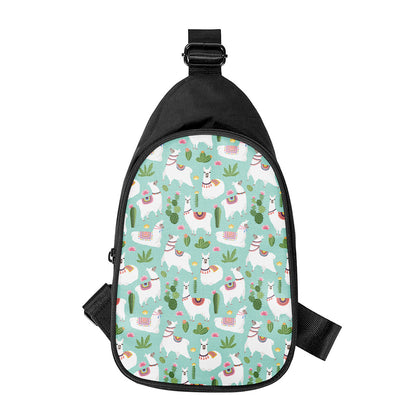 Cute Cactus And Llama Pattern Print Chest Bag
