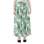 Cute Cactus And Llama Pattern Print Chiffon Maxi Skirt