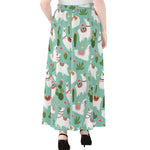 Cute Cactus And Llama Pattern Print Chiffon Maxi Skirt