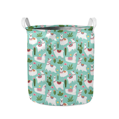 Cute Cactus And Llama Pattern Print Collapsible Laundry Basket