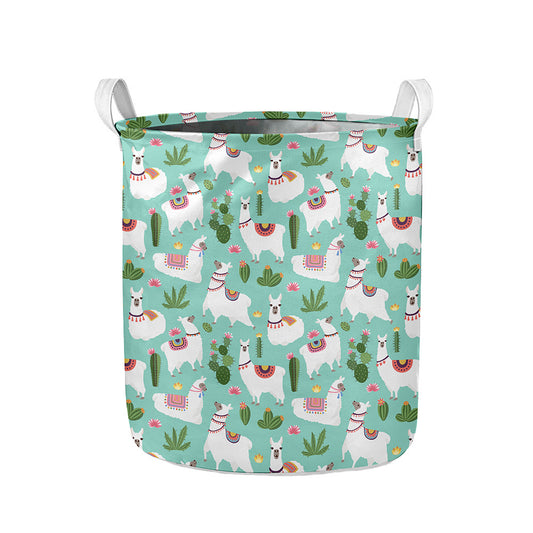 Cute Cactus And Llama Pattern Print Collapsible Laundry Basket