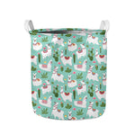 Cute Cactus And Llama Pattern Print Collapsible Laundry Basket
