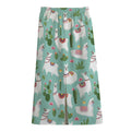 Cute Cactus And Llama Pattern Print Cotton Front Slit Maxi Skirt