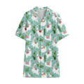 Cute Cactus And Llama Pattern Print Cotton Hawaiian Shirt