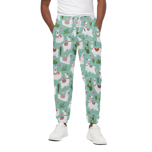 Cute Cactus And Llama Pattern Print Cotton Pants