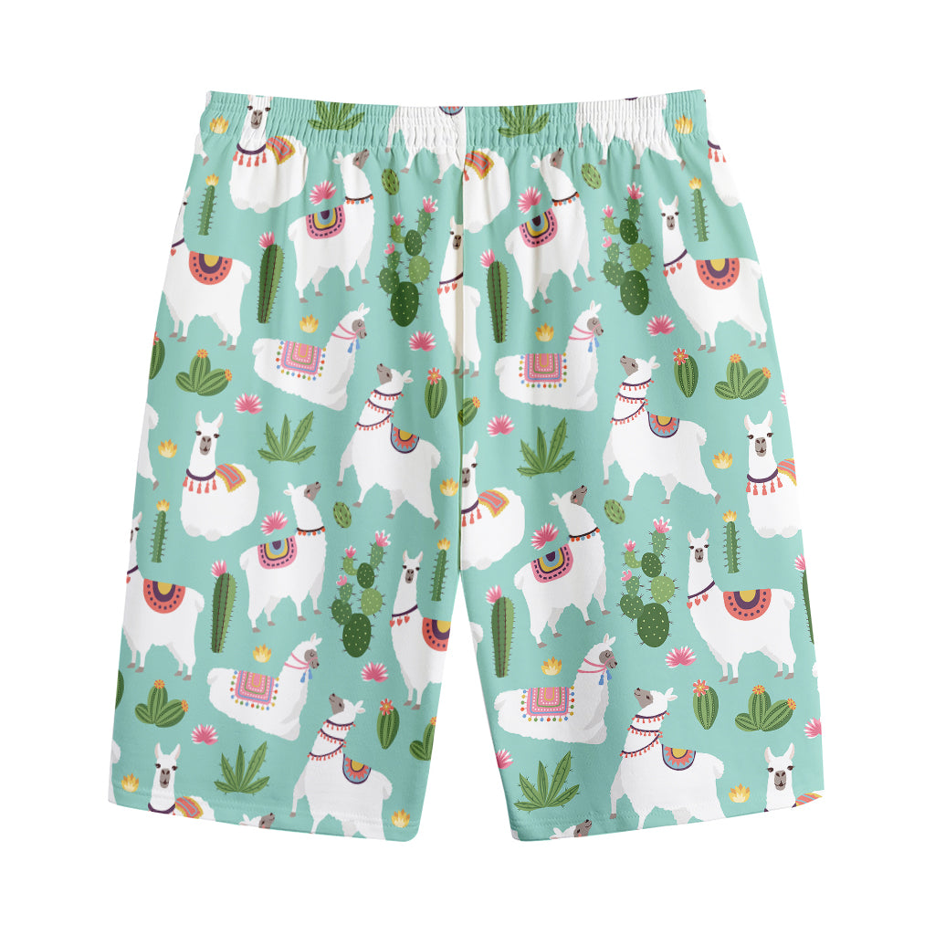 Cute Cactus And Llama Pattern Print Cotton Shorts