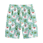 Cute Cactus And Llama Pattern Print Cotton Shorts