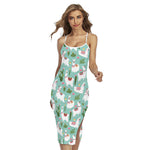 Cute Cactus And Llama Pattern Print Cross Back Cami Dress