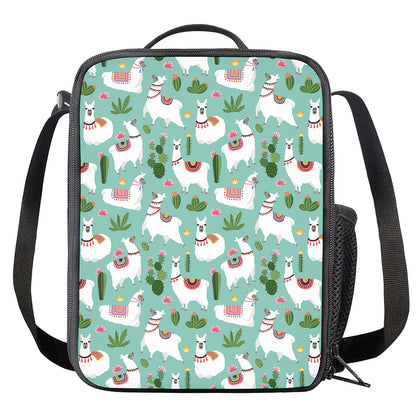 Cute Cactus And Llama Pattern Print Crossbody Lunch Bag