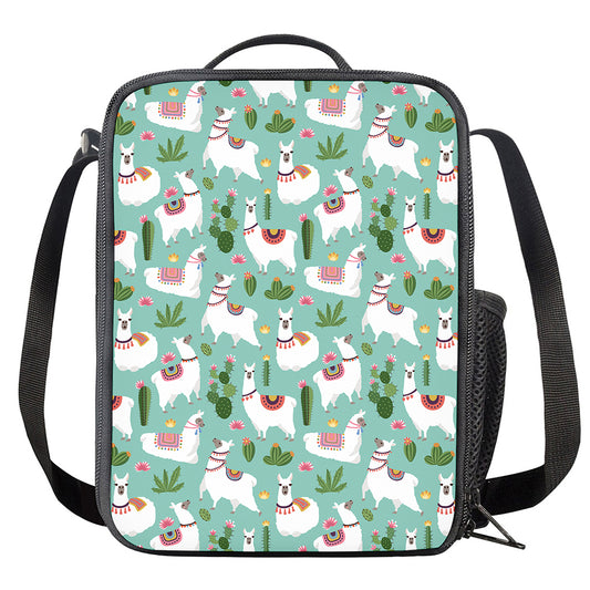 Cute Cactus And Llama Pattern Print Crossbody Lunch Bag