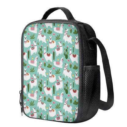 Cute Cactus And Llama Pattern Print Crossbody Lunch Bag