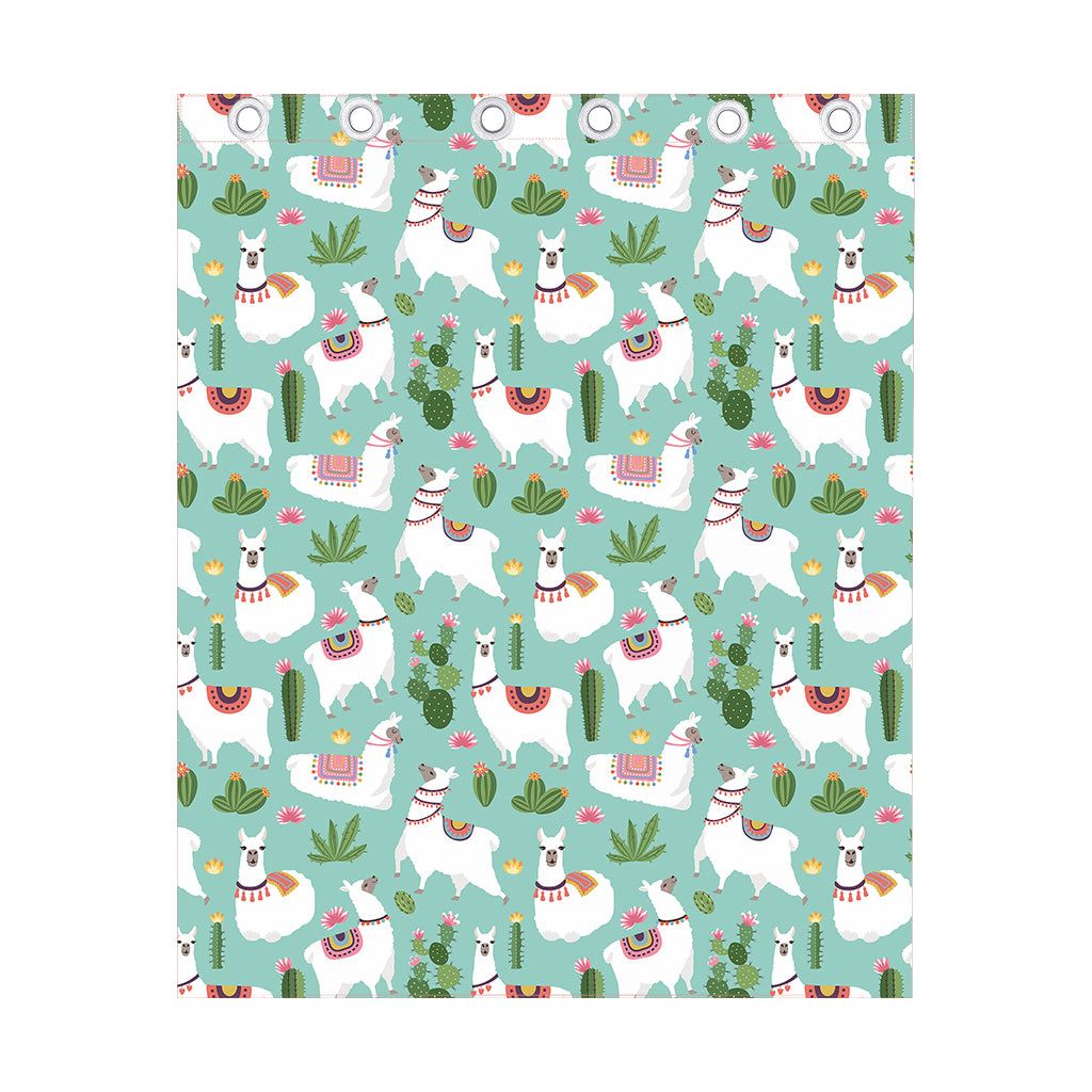 Cute Cactus And Llama Pattern Print Curtain