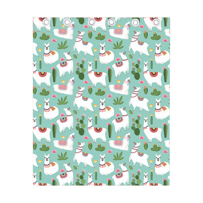 Cute Cactus And Llama Pattern Print Curtain