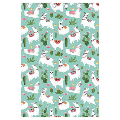 Cute Cactus And Llama Pattern Print Curtain