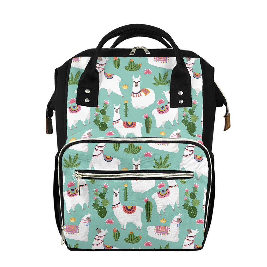 Cute Cactus And Llama Pattern Print Diaper Bag