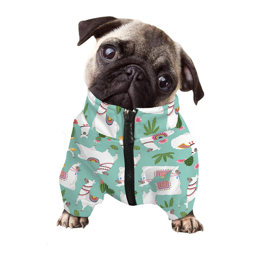 Cute Cactus And Llama Pattern Print Dog Zip Up Jacket