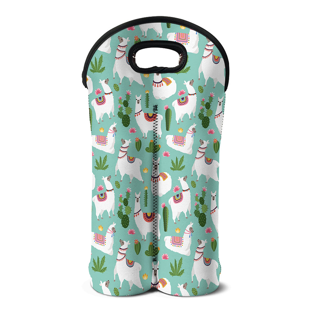 Cute Cactus And Llama Pattern Print Double Neoprene Wine Tote