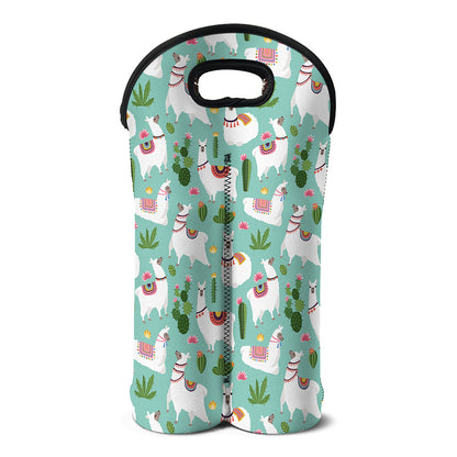 Cute Cactus And Llama Pattern Print Double Neoprene Wine Tote