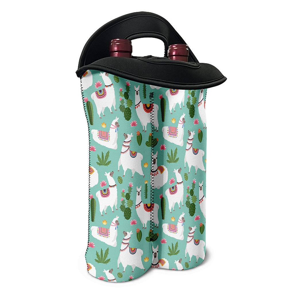 Cute Cactus And Llama Pattern Print Double Neoprene Wine Tote