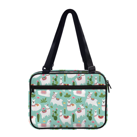 Cute Cactus And Llama Pattern Print Double Strap Bible Bag