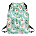 Cute Cactus And Llama Pattern Print Drawstring Backpack
