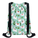 Cute Cactus And Llama Pattern Print Drawstring Backpack