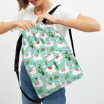 Cute Cactus And Llama Pattern Print Drawstring Backpack