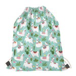 Cute Cactus And Llama Pattern Print Drawstring Bag