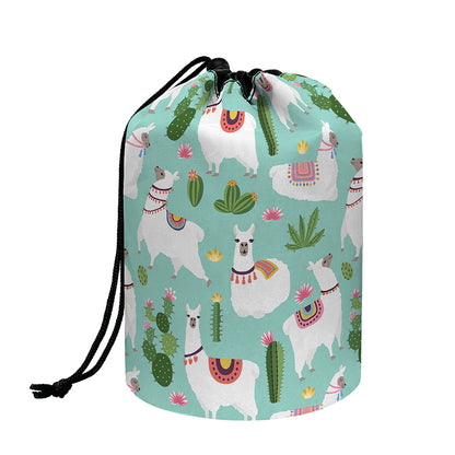 Cute Cactus And Llama Pattern Print Drawstring Makeup Bag