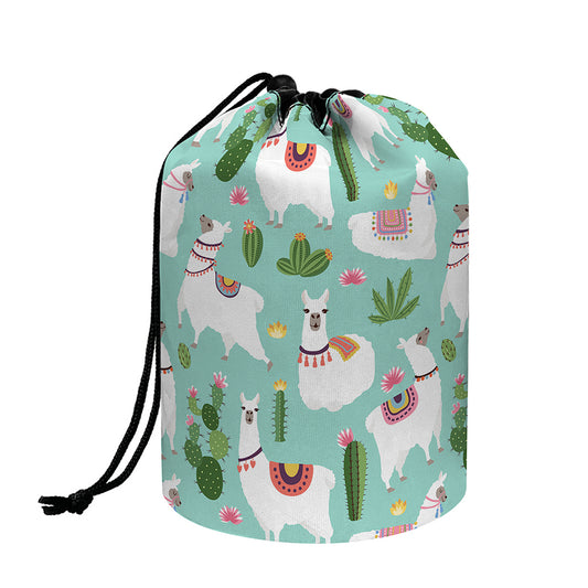 Cute Cactus And Llama Pattern Print Drawstring Makeup Bag