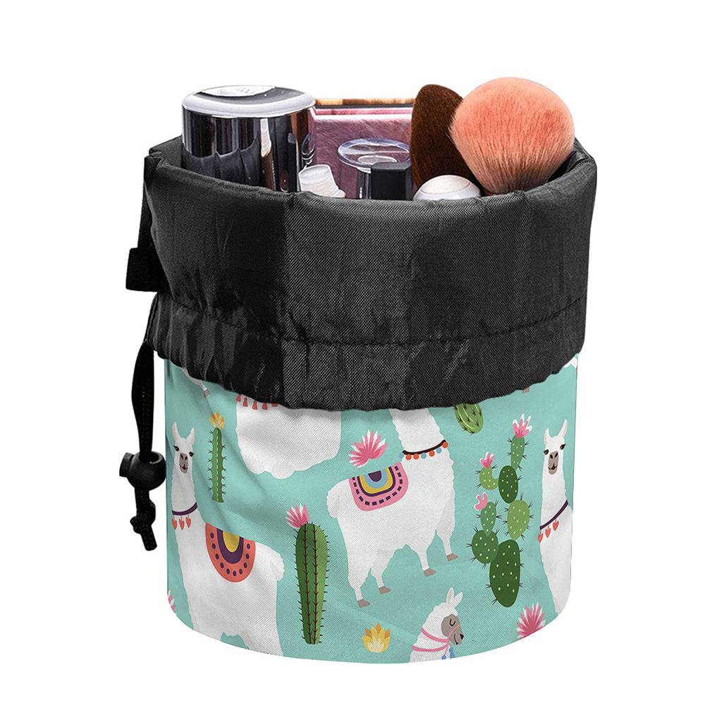 Cute Cactus And Llama Pattern Print Drawstring Makeup Bag