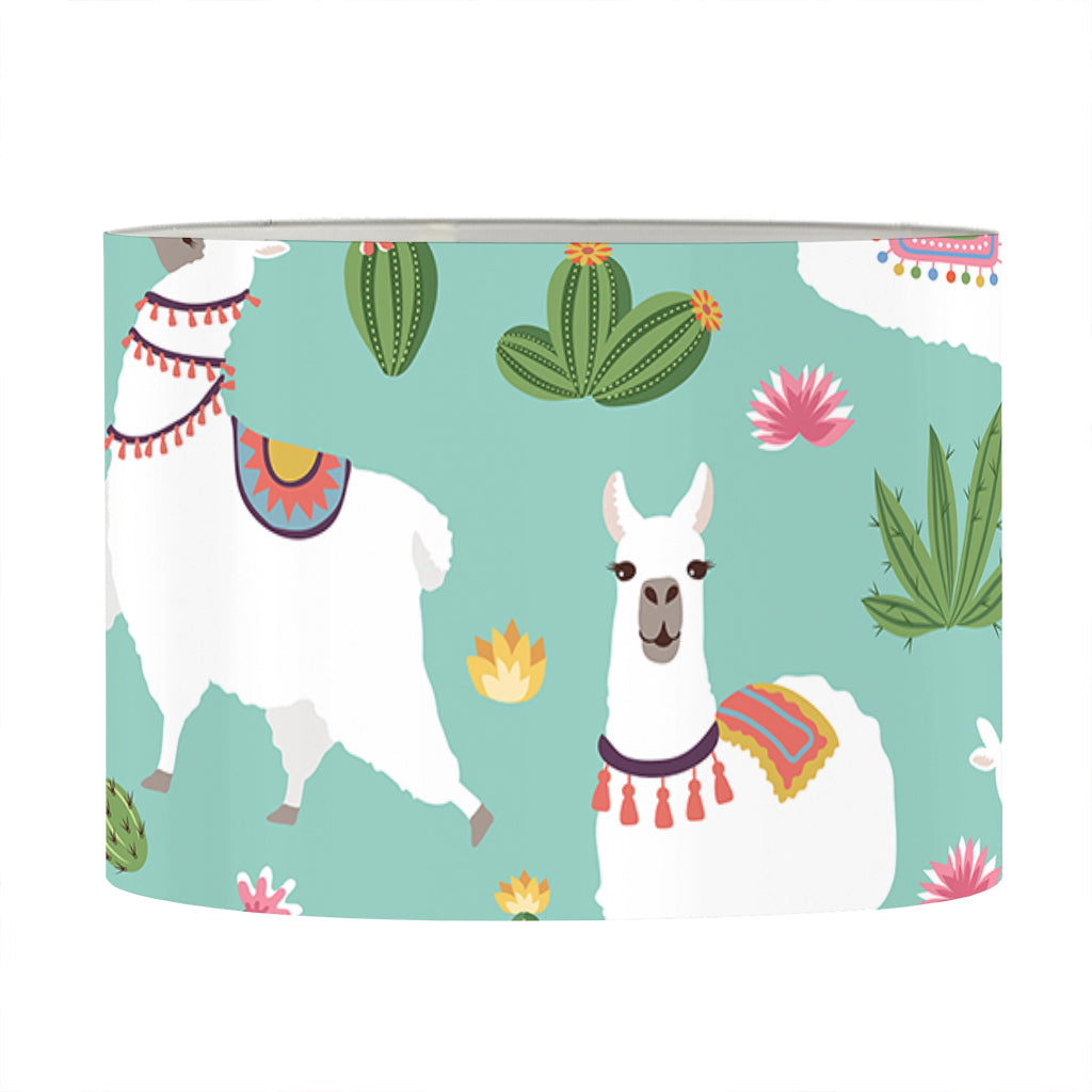 Cute Cactus And Llama Pattern Print Drum Lamp Shade