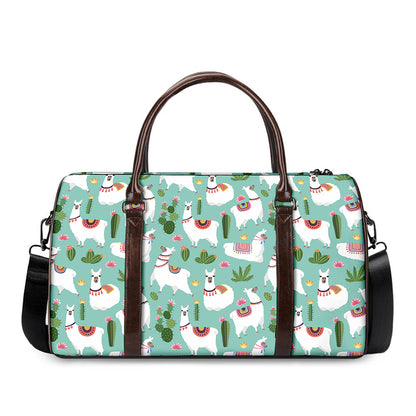 Cute Cactus And Llama Pattern Print Duffle Bag