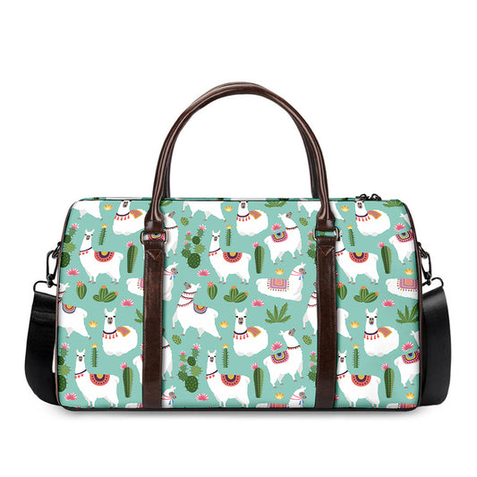 Cute Cactus And Llama Pattern Print Duffle Bag