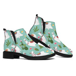 Cute Cactus And Llama Pattern Print Flat Ankle Boots