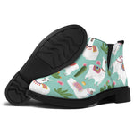 Cute Cactus And Llama Pattern Print Flat Ankle Boots