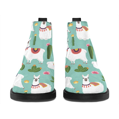 Cute Cactus And Llama Pattern Print Flat Ankle Boots