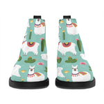 Cute Cactus And Llama Pattern Print Flat Ankle Boots