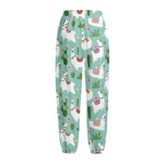 Cute Cactus And Llama Pattern Print Fleece Lined Knit Pants