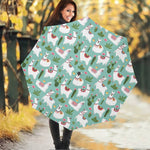 Cute Cactus And Llama Pattern Print Foldable Umbrella