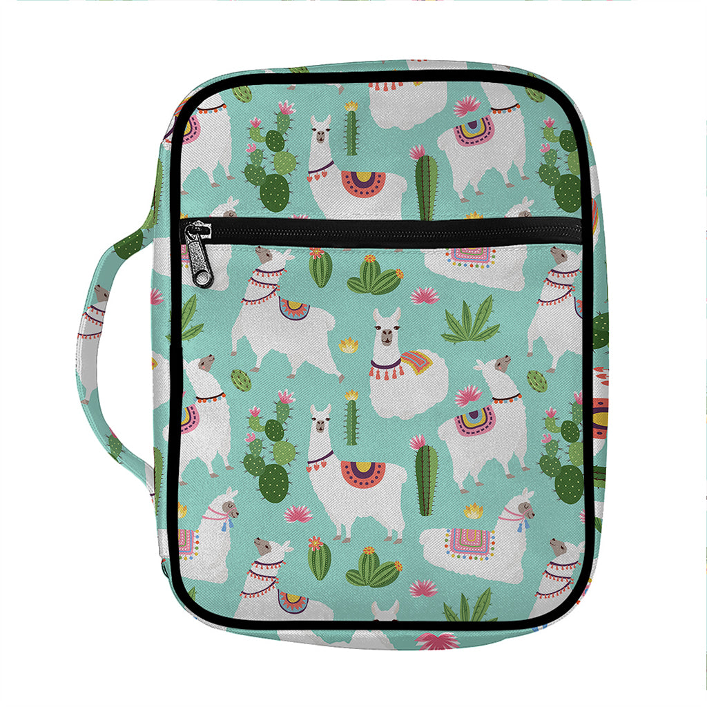 Cute Cactus And Llama Pattern Print Front Pocket Bible Bag
