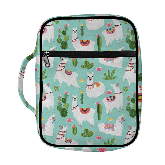 Cute Cactus And Llama Pattern Print Front Pocket Bible Bag