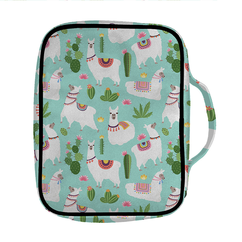 Cute Cactus And Llama Pattern Print Front Pocket Bible Bag