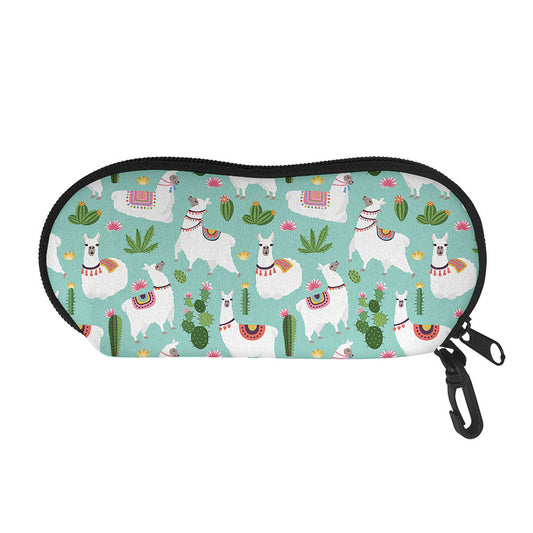 Cute Cactus And Llama Pattern Print Glasses Case