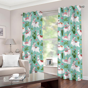 Cute Cactus And Llama Pattern Print Grommet Curtains